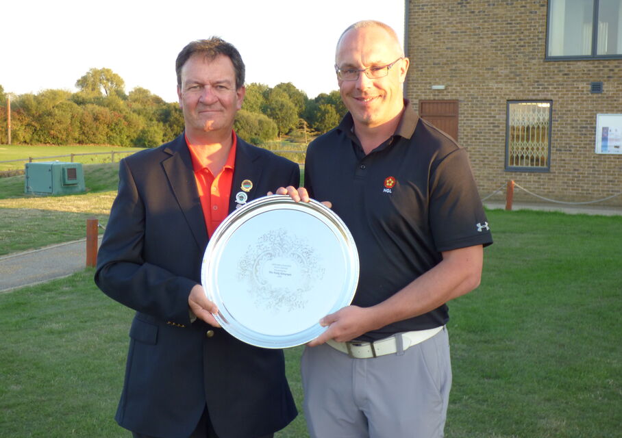 Graham Bott with LRGU President Kevin Whitfield-Green and the Anglian League Trophy